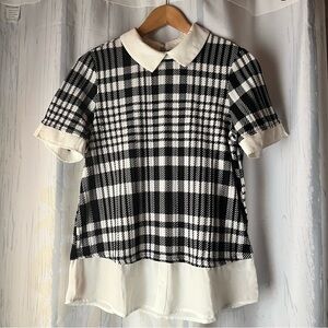 Chic Black and White Plaid Blouse